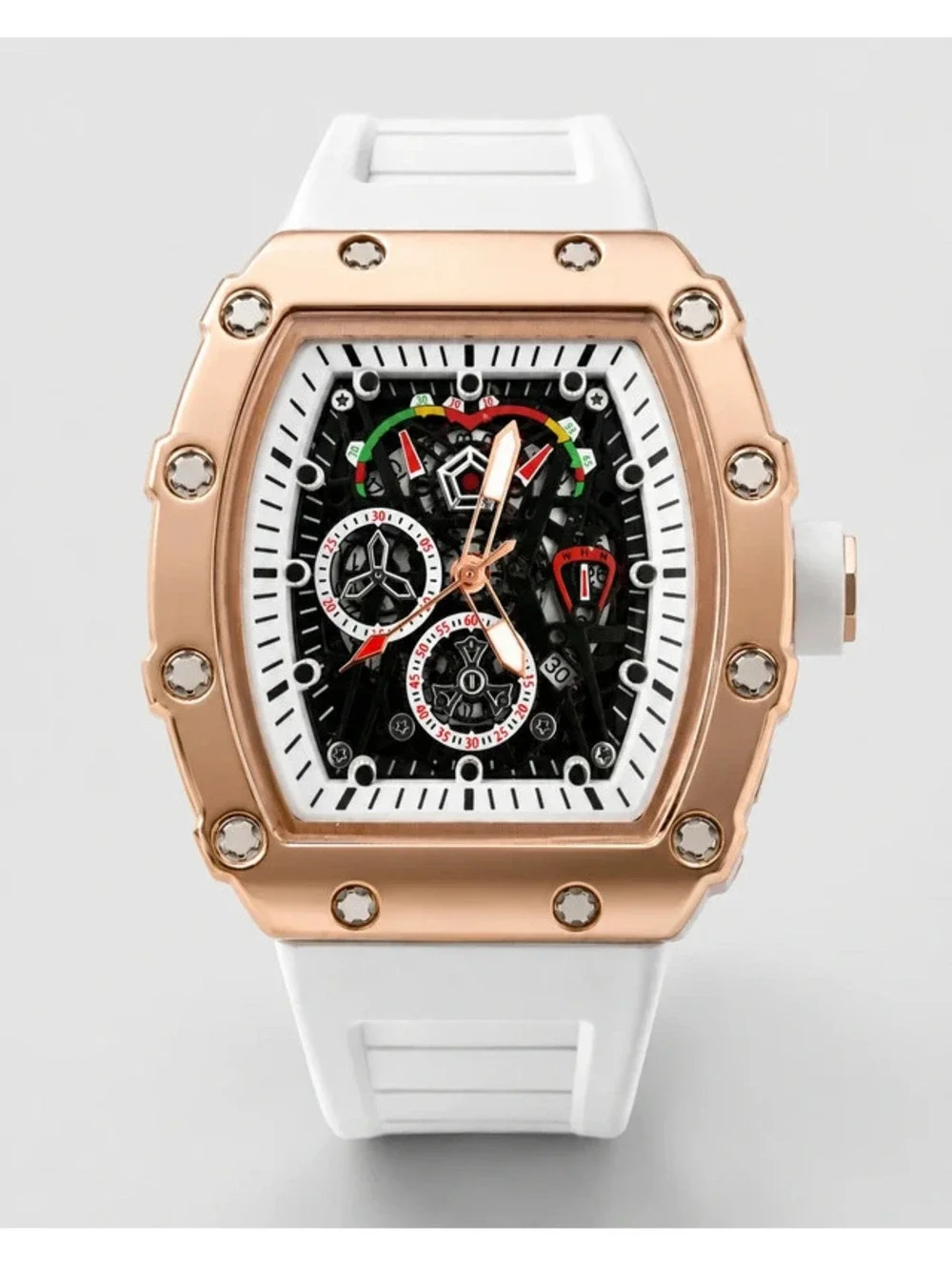 #561 AJ Brand 42mm Rose Gold-Tone Skeleton-Style Watch